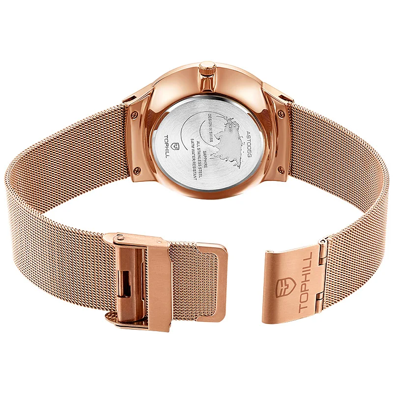 Tophill Custom Tritium Tracheal Nail Dial Luminous 316L Stainless Steel Milan Mesh Belt Sapphire Glass For Womens Quartz Watches