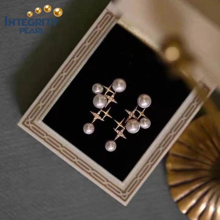 fashionable trendy star shining wholesale 14K gold filled real genuine freshwater pearl korean earrings