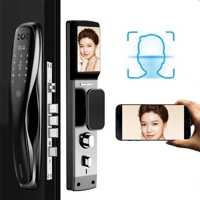 USA Dropshipping sample TUYA fingerprint lock touch screen alarm code lock Latest Cylinder smart locks with camera