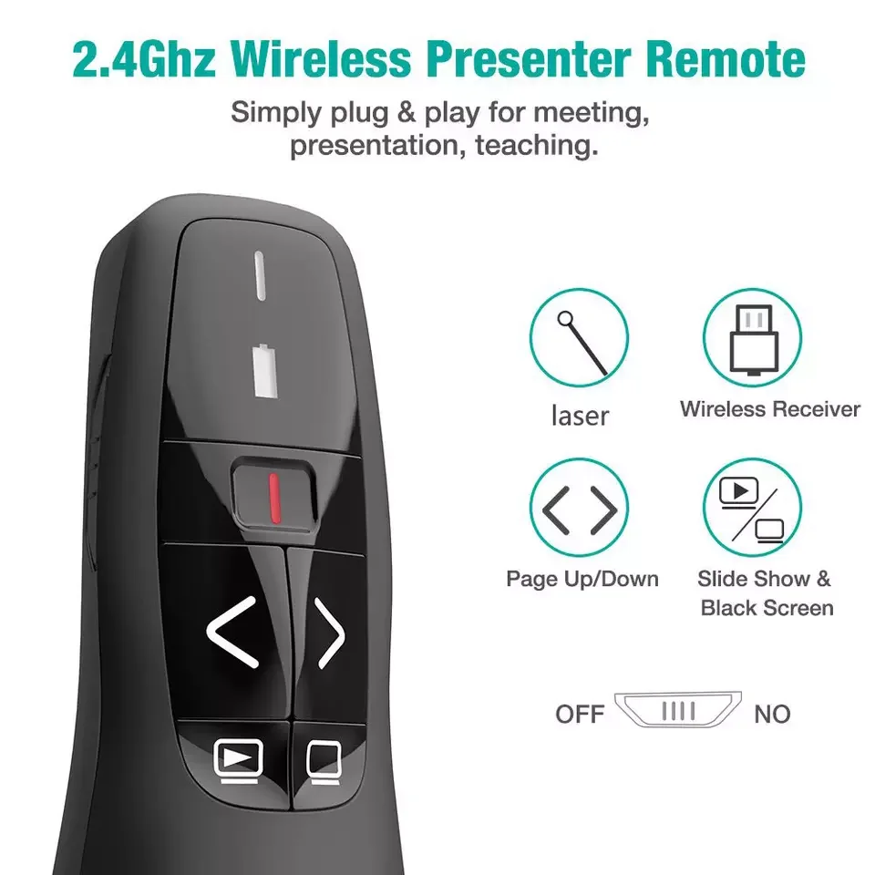 R400 2.4GHz wireless presenter laser page turning pen for PPT presentation page turning