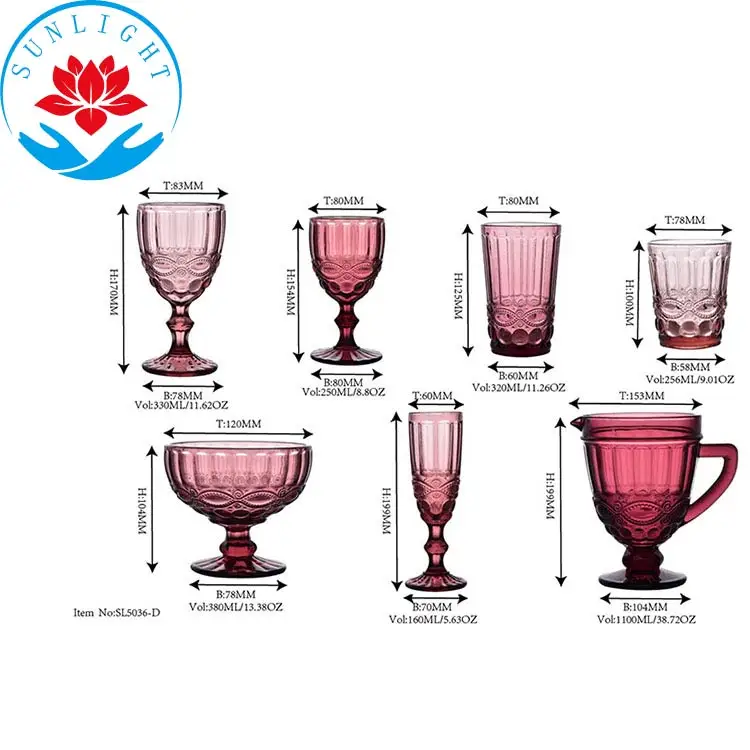 Factory high-end hot selling embossed retro solid color fun wine glasses beautiful red  ripple wine glasses set
