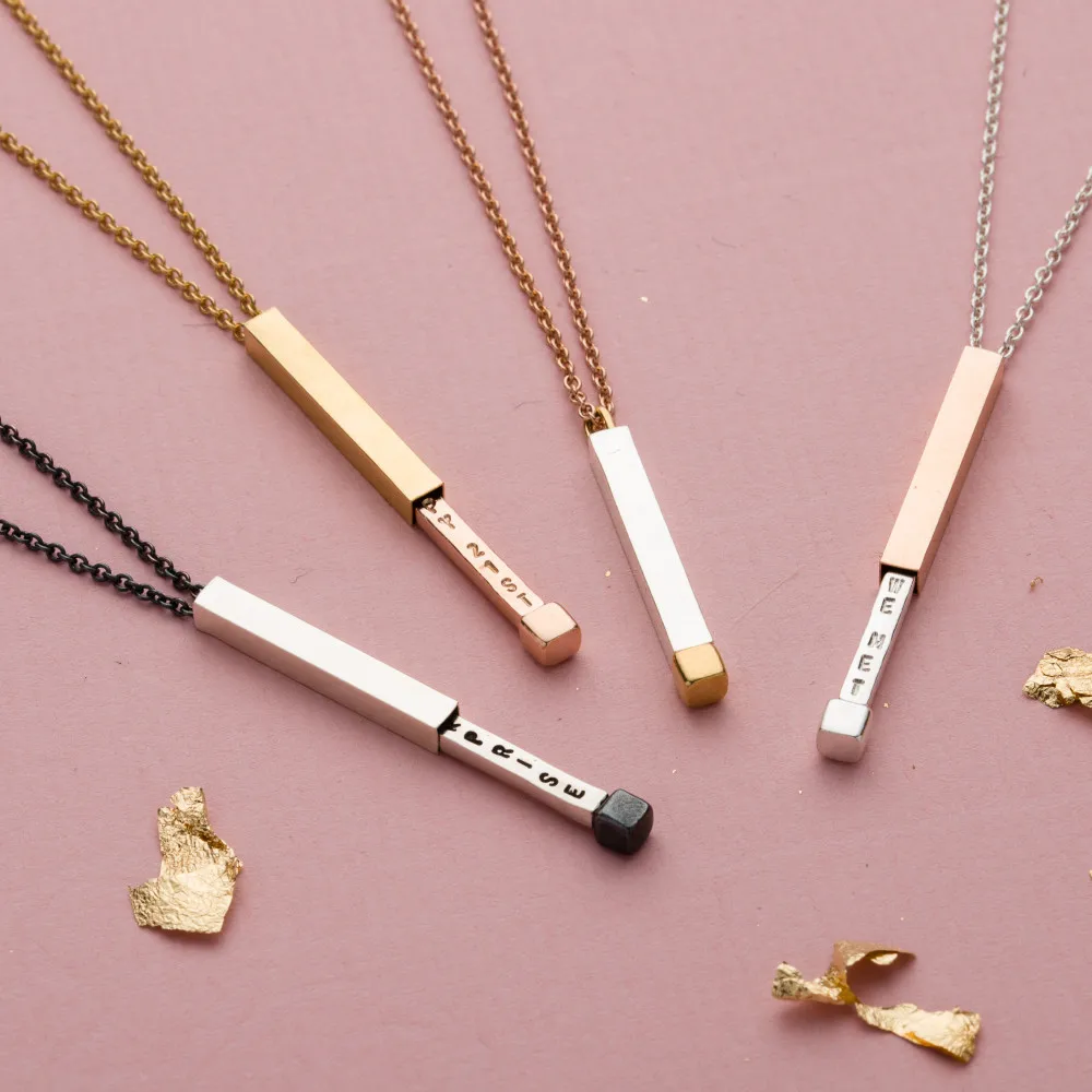 Trendy personalized secret message engrave bar necklace