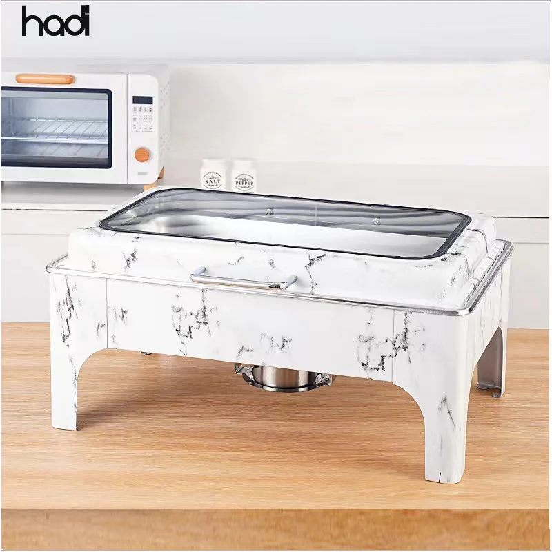 Hotel Restaurant New Style 9-Litre Stainless Steel Buffet Chafing Dish in Gold Electric Fuel With Glass 9L Capacity
