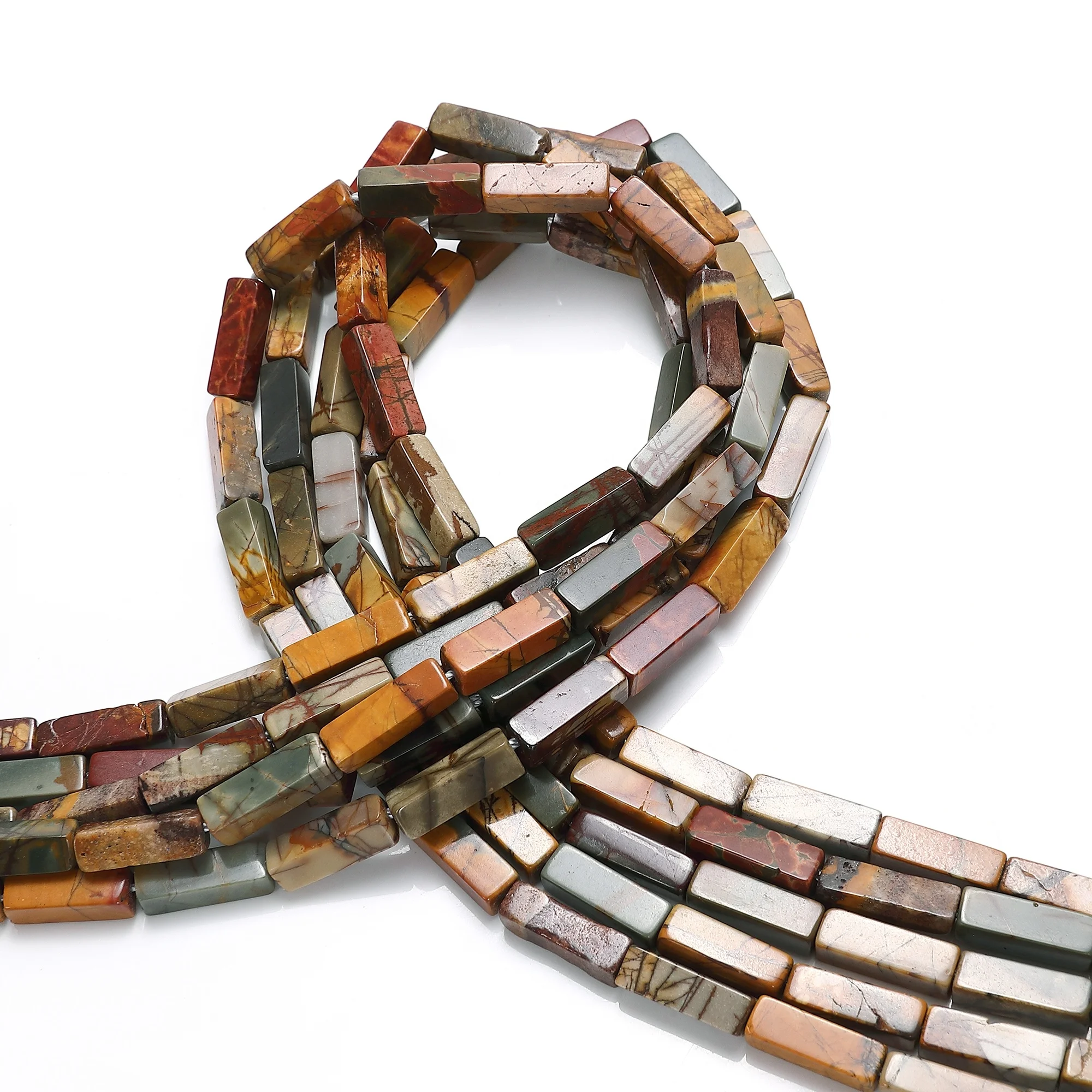 4x13mm 6x10mm Blue Sea Sediment Imperial Jasper Natural Red Creek Jasper Stone Rectangle Cylinder Tube Rondelle Beads for DIY