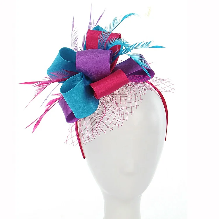 
Feather sinamay fascinator women party hair accessory custom handmade red green satin fascinators for ladies 