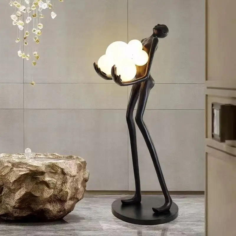 Artwork Floor Lamps Human Sculpture Decor Lobby Reception Counter Post Lantern Floor Lights Humanoid Statue  led floor lamp