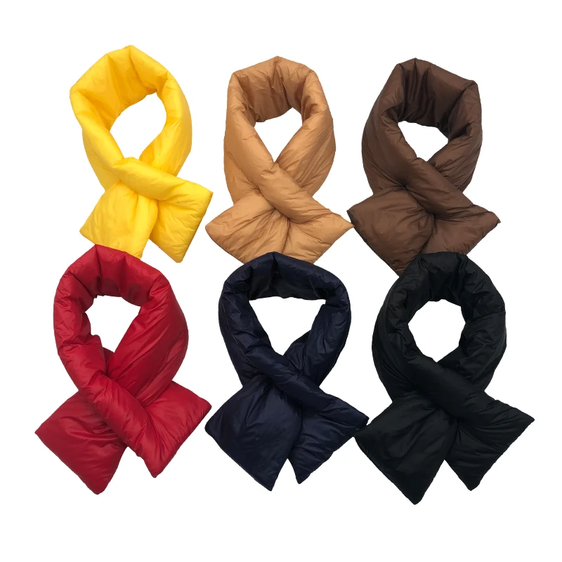 
Wholesale space cotton winter warm scarf inside down feather filled one-tone bright color scarf intersect puffer loop scarf 