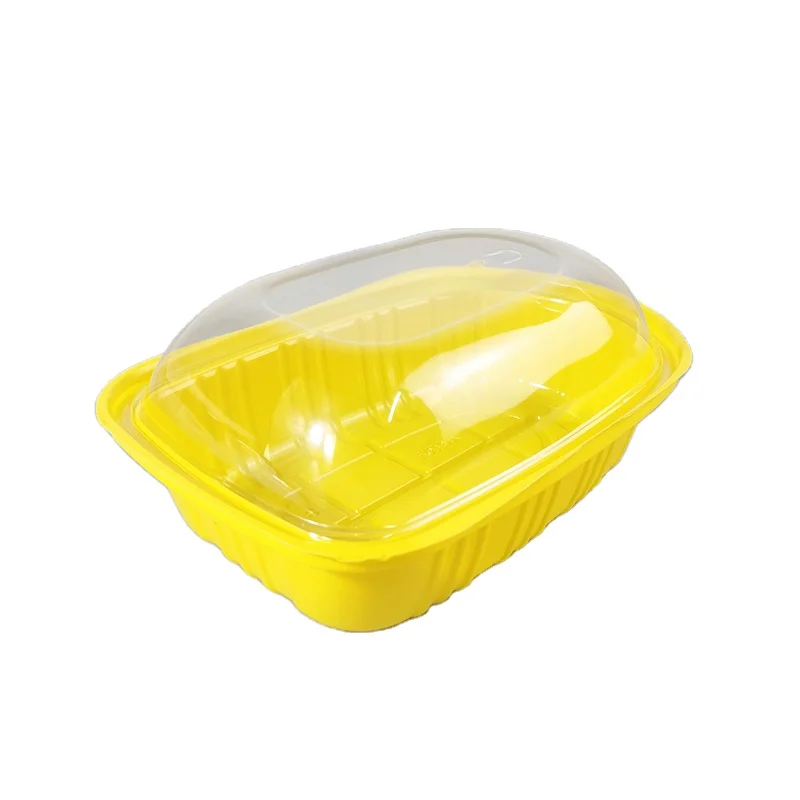 Customizable yellow roasted chicken packaging box with lid disposable food container Thickened PP material takeout box.