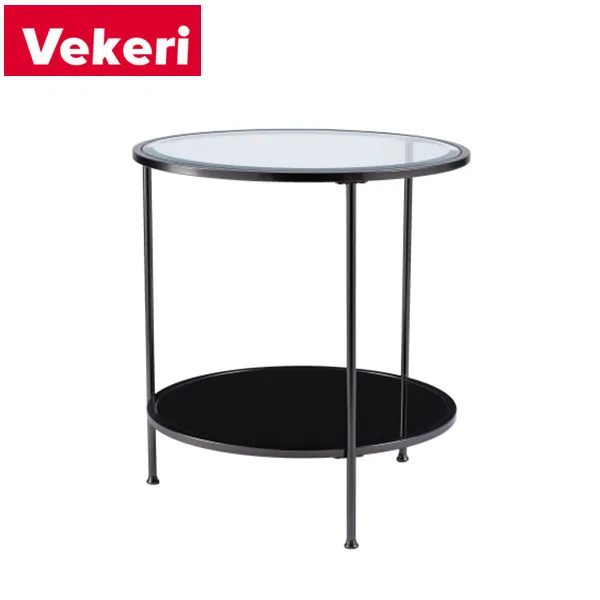 Contemporary simple and light luxury style black metal and glass side table is suitable for home and leisure places