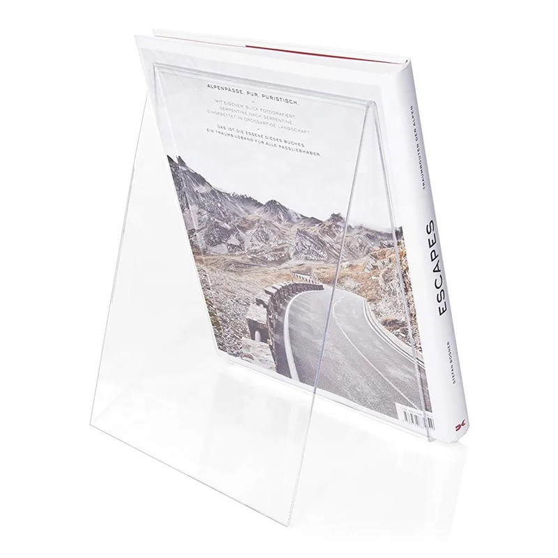 Custom China Reliable Supplier A4 A5 Acrylic Leaning Bookshelf Lucite Crystal Clear Acrylic Easel Book Holder Rack Stand