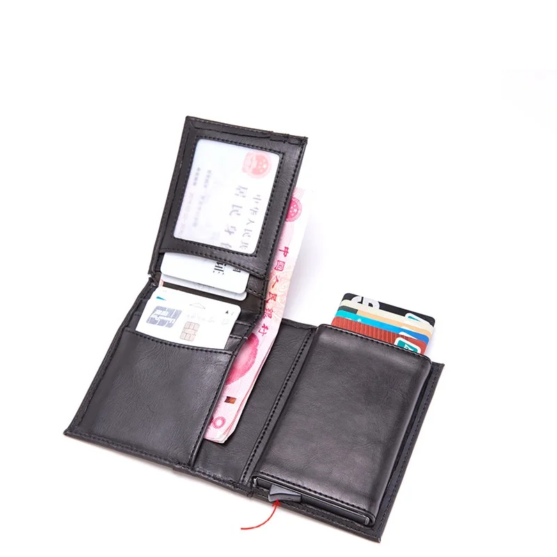 Rfid Credit Card Holder Single Box Men And Women Crazy Horse Pattern Leather Business Aluminium Rfid Wallet Card Case