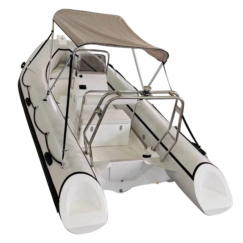 Affordable 17ft  Deep V Fiberglass Hull PVC/Hypalon RIB520 Inflatable Boat With Console,Sunshade for Fishing