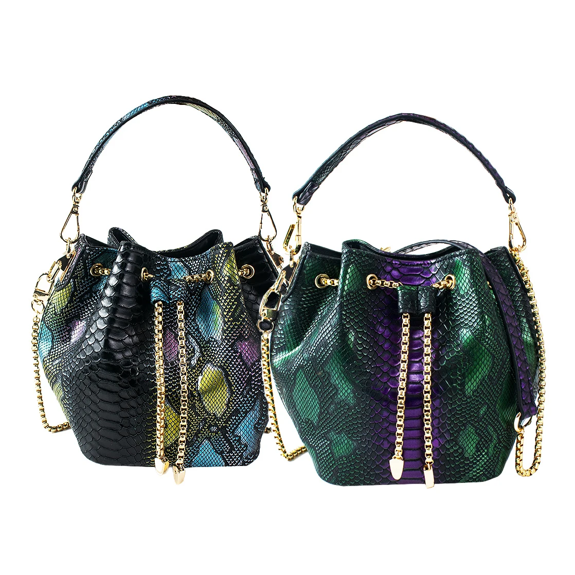 Ladies Fashion Custom Chain Shoulder Crossbody Tote Bucket Handbags Leather Drawstring Sling Bag For Women