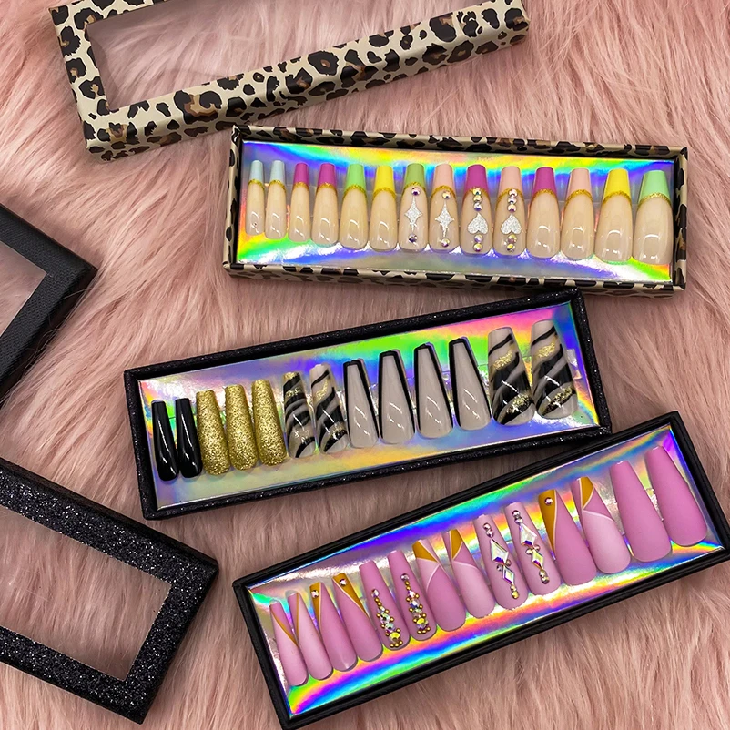 Оптовая продажа пользовательский пресс для ногтей Поставщики OEM салонов роскошные украшения 3d акриловый дизайн со стразами и