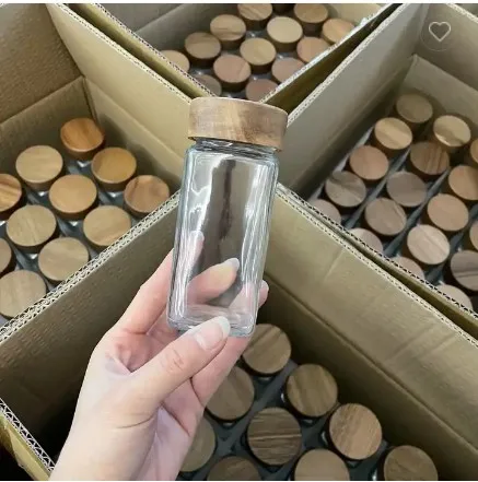 Eco-friendly 120ml Customized Package Square Spice Jar With Label Farmhouse 4oz Glass Spice Jar With Bamboo Lid Set