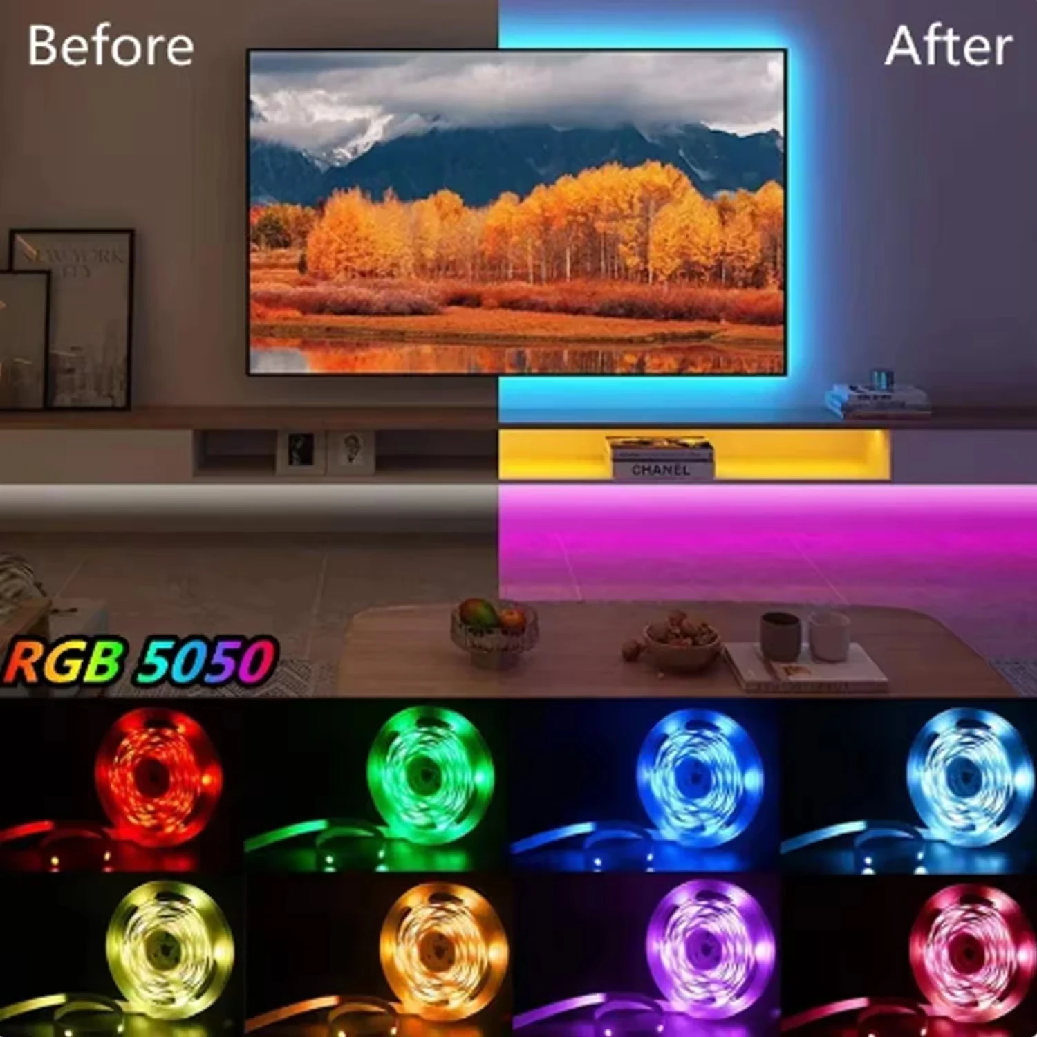 12V Flexible RGB Smart LED Strip Music Sync App Remote Control USB 5V Bedroom TV PC Backlight Ambient SMD 5050 Led Strip Light