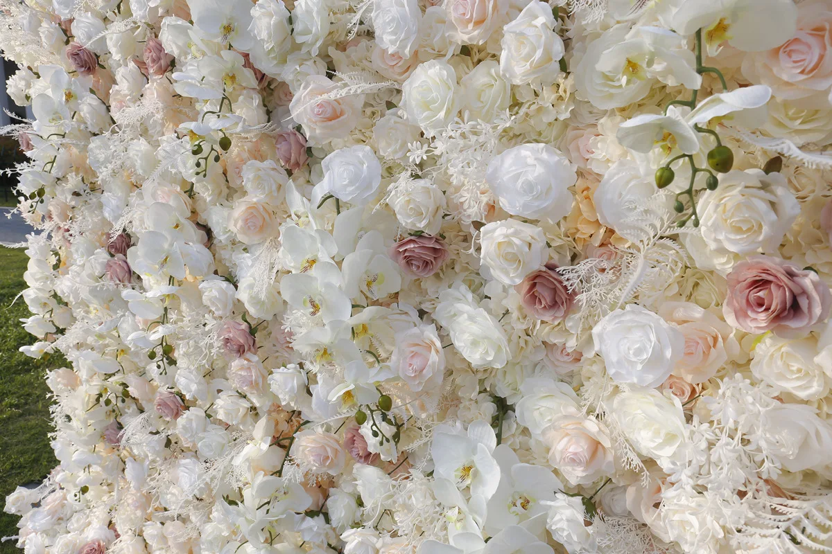 Romantic realistic brown floral backdrop orchid flower wall wedding boho pampas grass beige flower wall