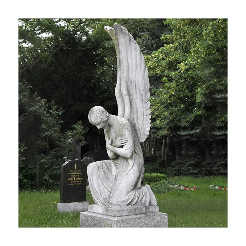 High Quality Hand-carved Mable Granite Angel Wings and Heart Shape Tombstone for Grave