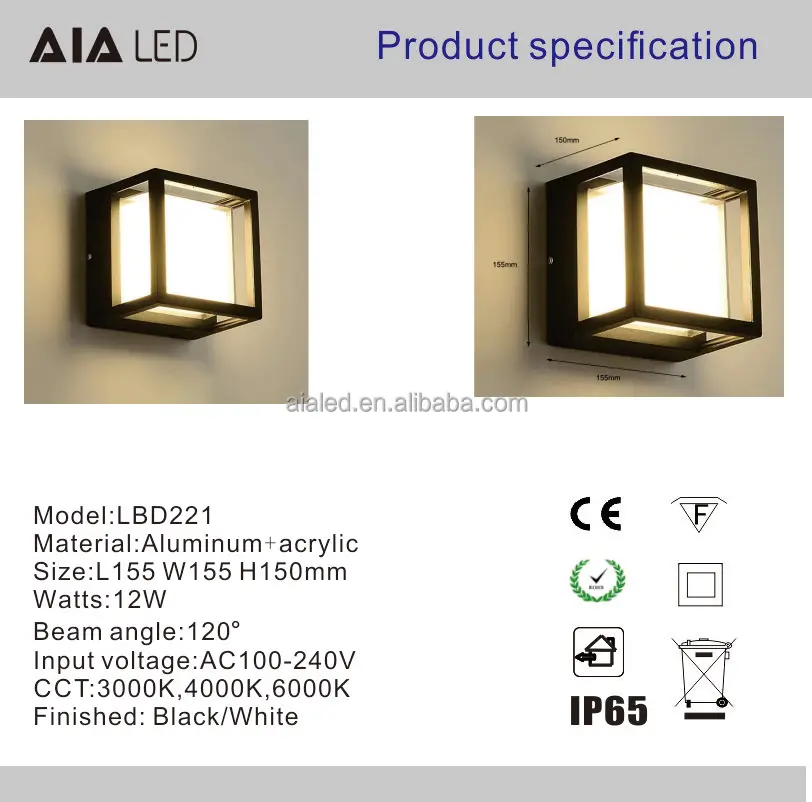 Square wall lamp 6W external wall light SMD acrylic LED wall light for exterior light fixtures