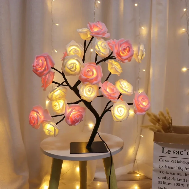 USB Gifts Wedding Valentine Flower Tree Cherry Blossom Rose Lamps Fairy Desk Night Lights Christmas Home Decoration Table Lamp