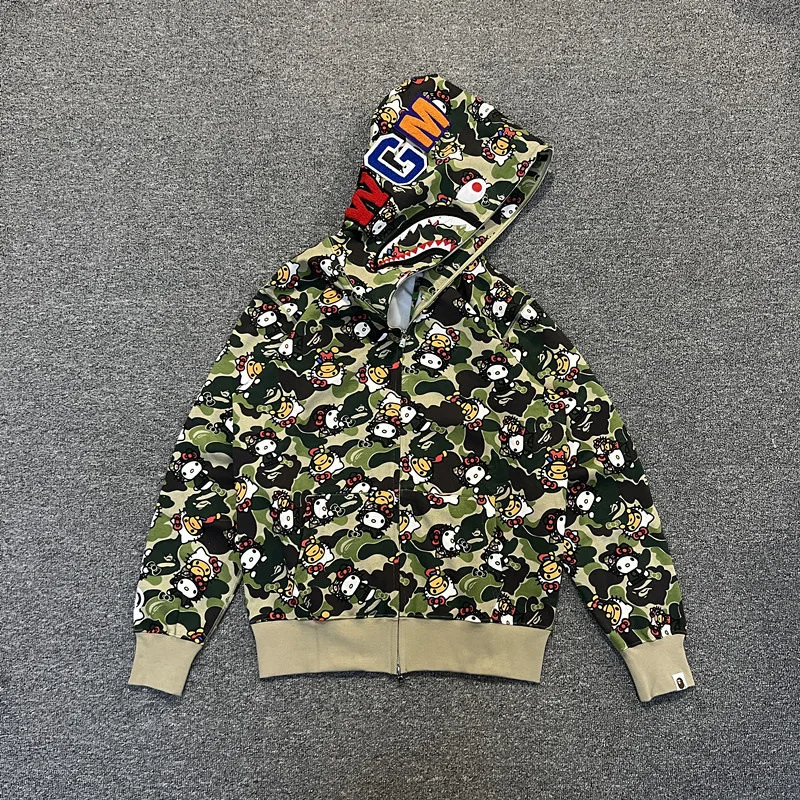 King Mcgreen Star 100% cotton Oversized hoodie KT cat camouflage couple casual hoodie zipper Loose student Shark gifts jacket