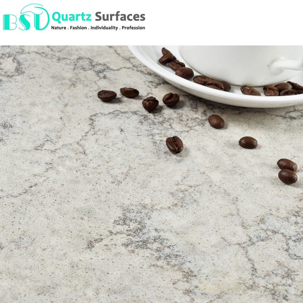Countertop Quartz Stone Gold Natural with White & Grey Color Modern Marble Kitchen Kitchen Counter Top Polished BST 5 Years