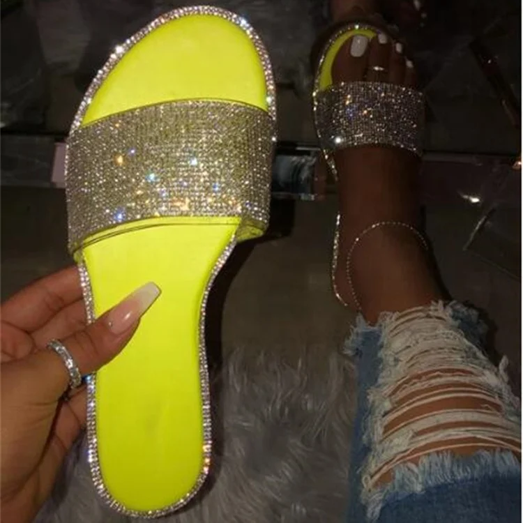 New Fashion Flat Shoes Rhinestone Slippers 2023 Ladies New Summer Large Size Sandals