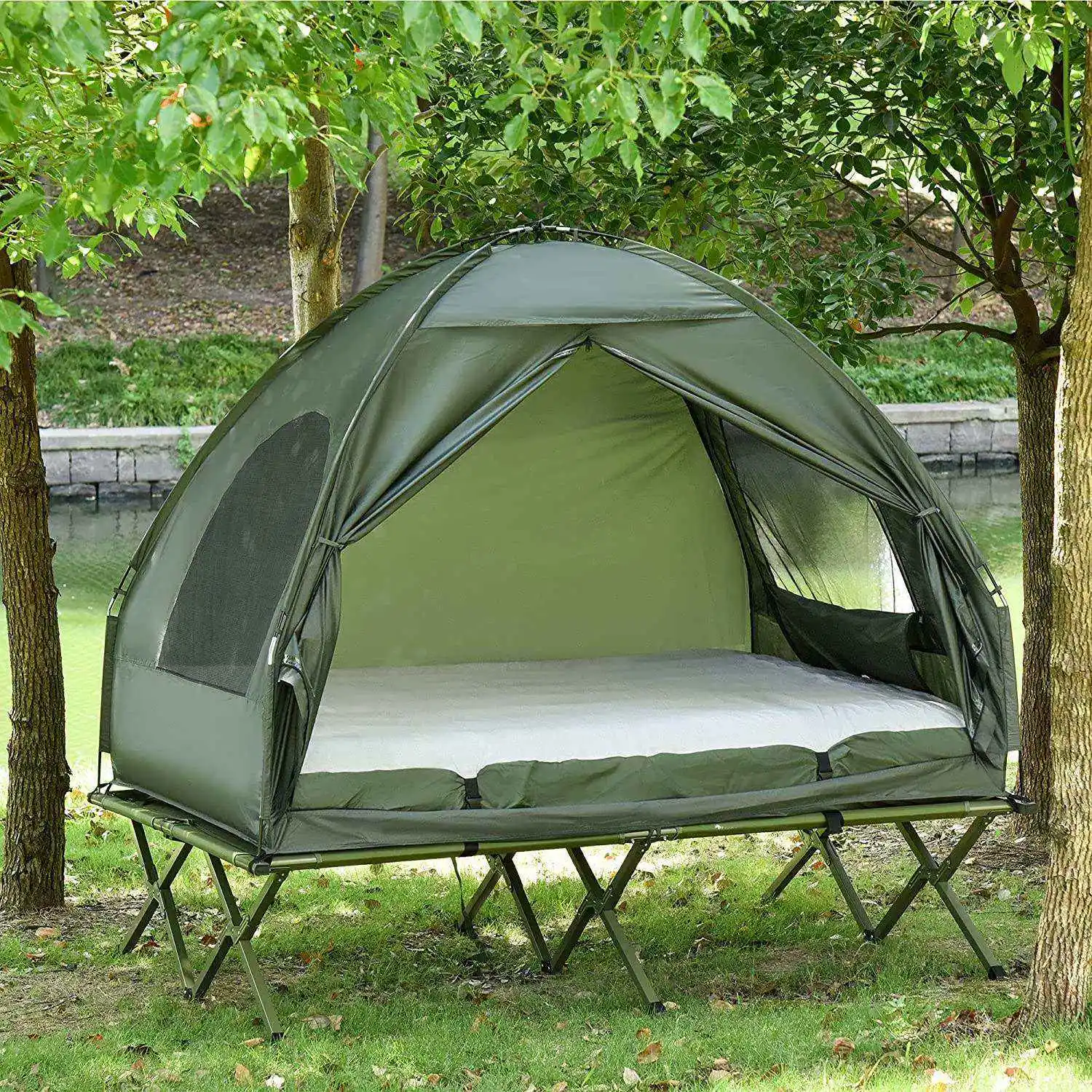 2 Person Portable Camping Bed Foldable Outdoor Elevated Camping Bed Tent Cot Tent Camping Tent With Bed