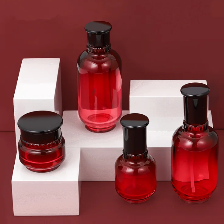 Hot sale skin care product set essential oil bottle glass cream jars