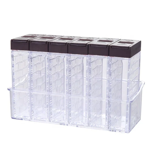 1SET 6PCS Kitchen Spice Jar Seasoning Box Kitchen Spice Storage Bottle Jars Transparent Salt And Pepper Cumin Powder