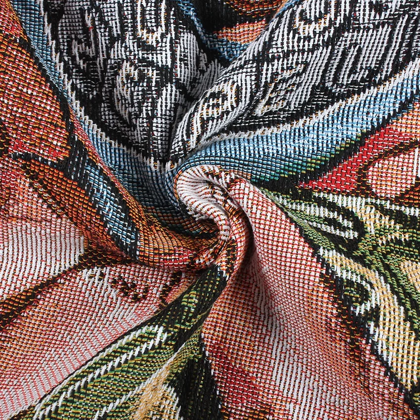 Custom Jump Anime Jacquard Woven Throw with Tassel Recycled Cotton Outdoor Picnic Tapestry Blanket