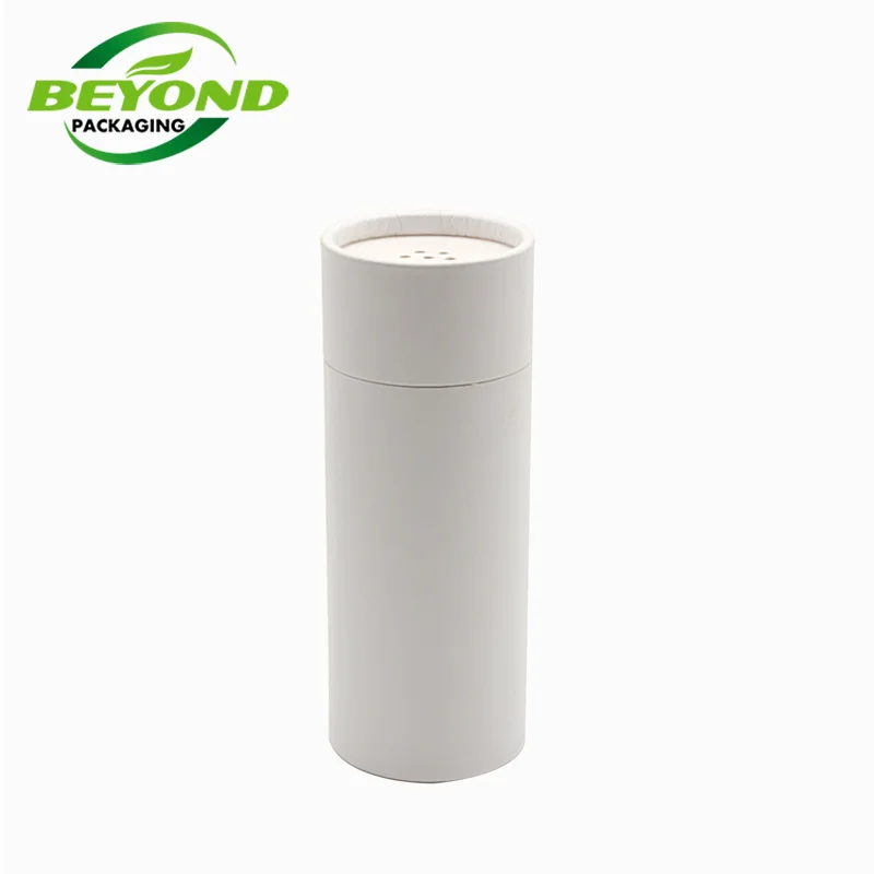 High Quality Biodegradable White Cardboard Seasoning Container Food Packaging Paper Tube with Shaker Top for Salt