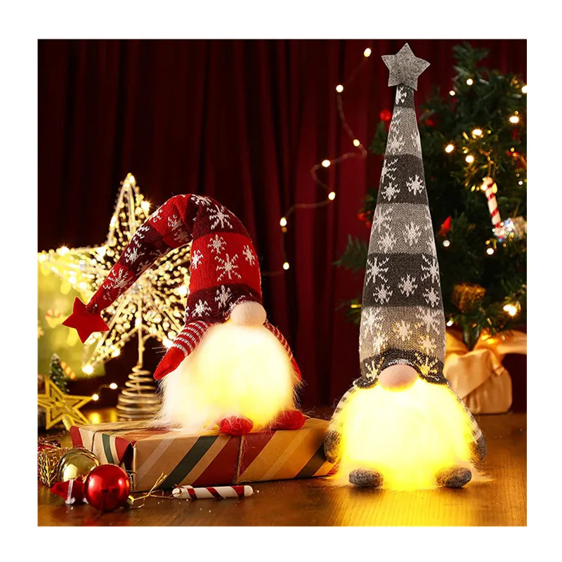 Battery Operated Scandinavian Christmas Xmas Plush Gnome Santa Elf Ornaments Decorations Led Light for Tabletop  Christmas Tree