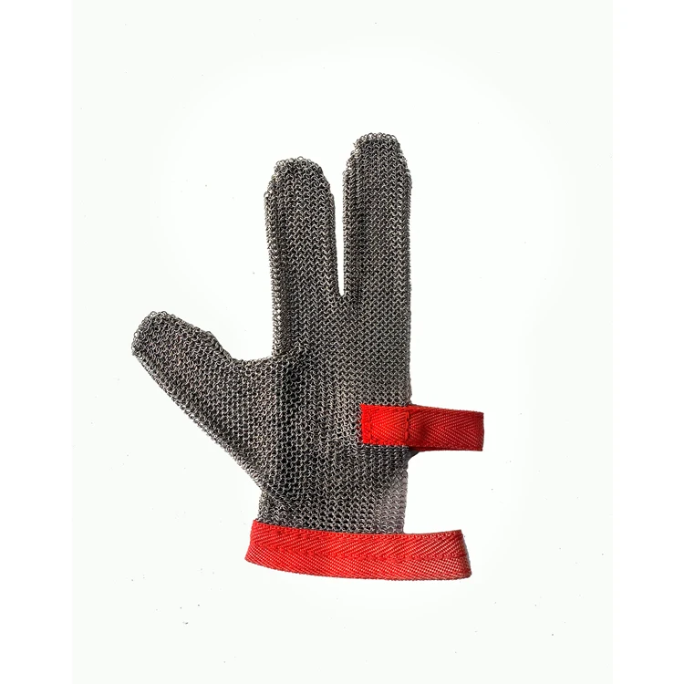 Three fingers stainless steel mesh glove, cut resistant chain mail gloves for kitchen butcher