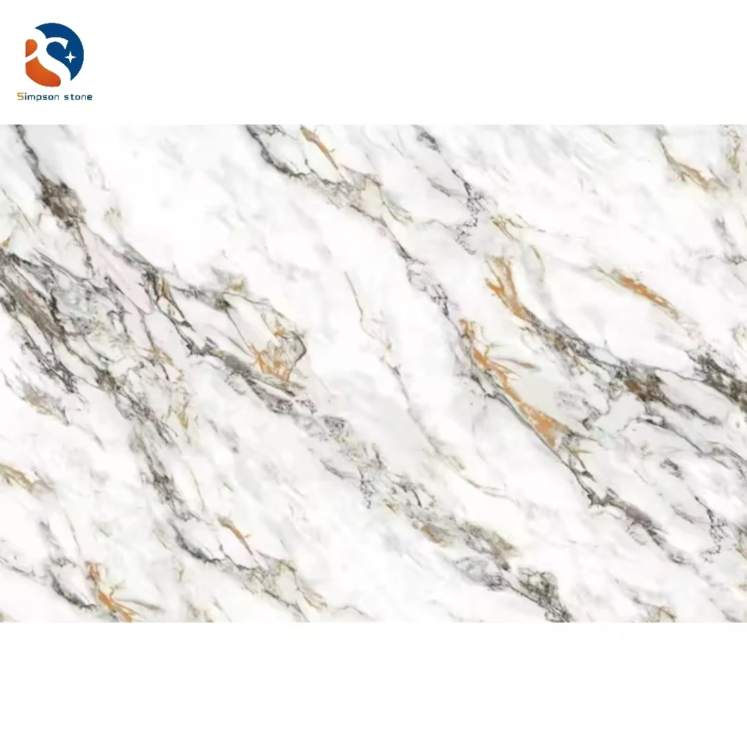 Polished glazed porcelain marble big tile slab sintered stone slab 1200*2400*6 with marble look with good price
