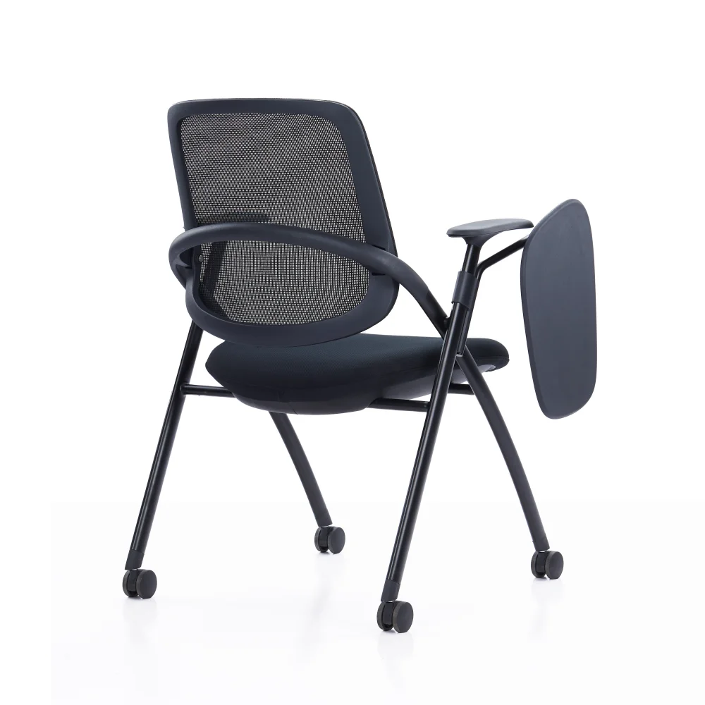 Office Staff Comfortable Breathable Backrest With Clipboard Tablet Writing Pad Mesh Training Chair With Casters