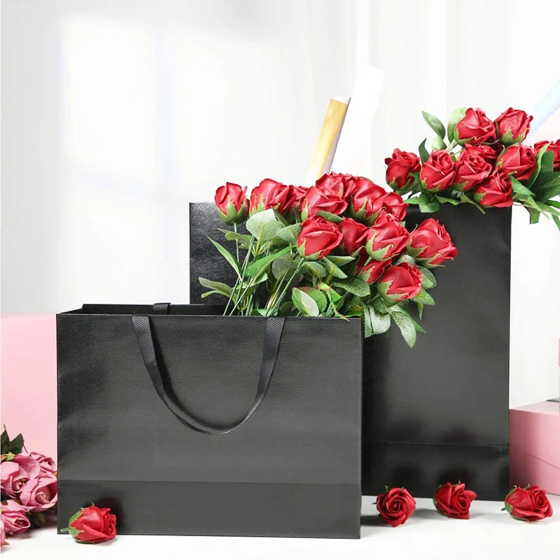 Wholesale custom printed  luxury shopping gift handle black paper bag with paper bags with your own logo