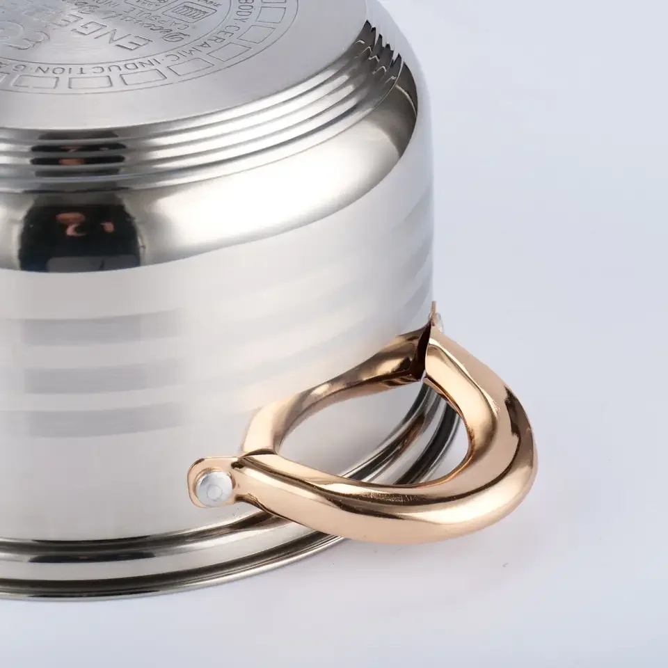 High Quality Easy Clean Cookware Sets Stainless Steel 201/304 Gold Plated Handles Oem Acceptable