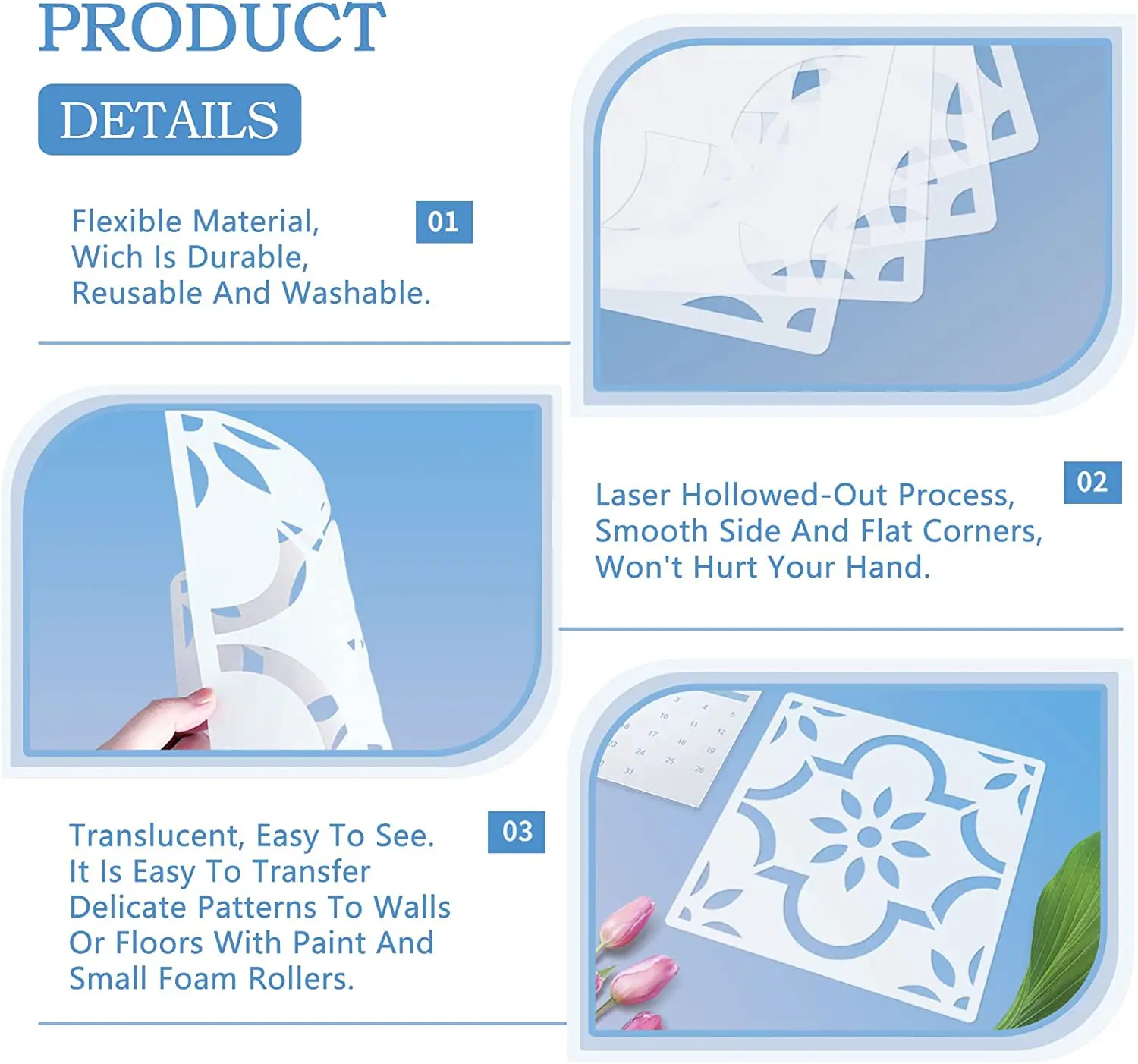 Simply Floor Tile Stencil 12 x 12 Inch Moroccan Wall Stencils for Painting Large Pattern Concrete Stencils for Patio