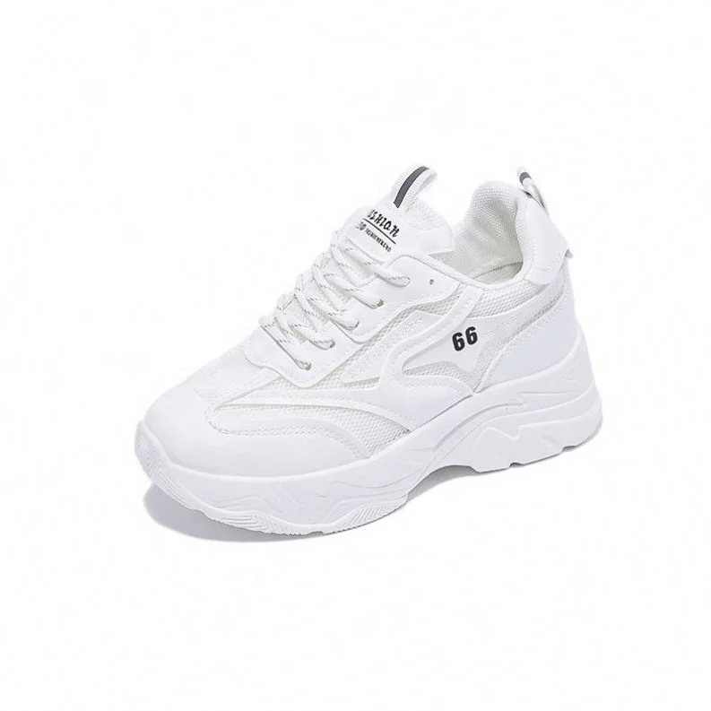 2020 new autumn high quality Custom sheepskin upper running chunky woman sneakers white sport flat footwear white walking shoes