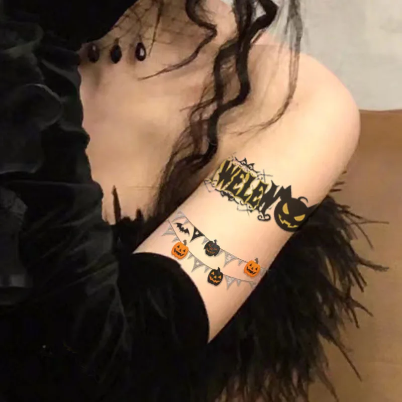 CC Disposable Temporary Halloween Party Waterproof Blood Skull Pumpkin Witch Spider Bat Colorful Cute Men Women Tattoo Sticker