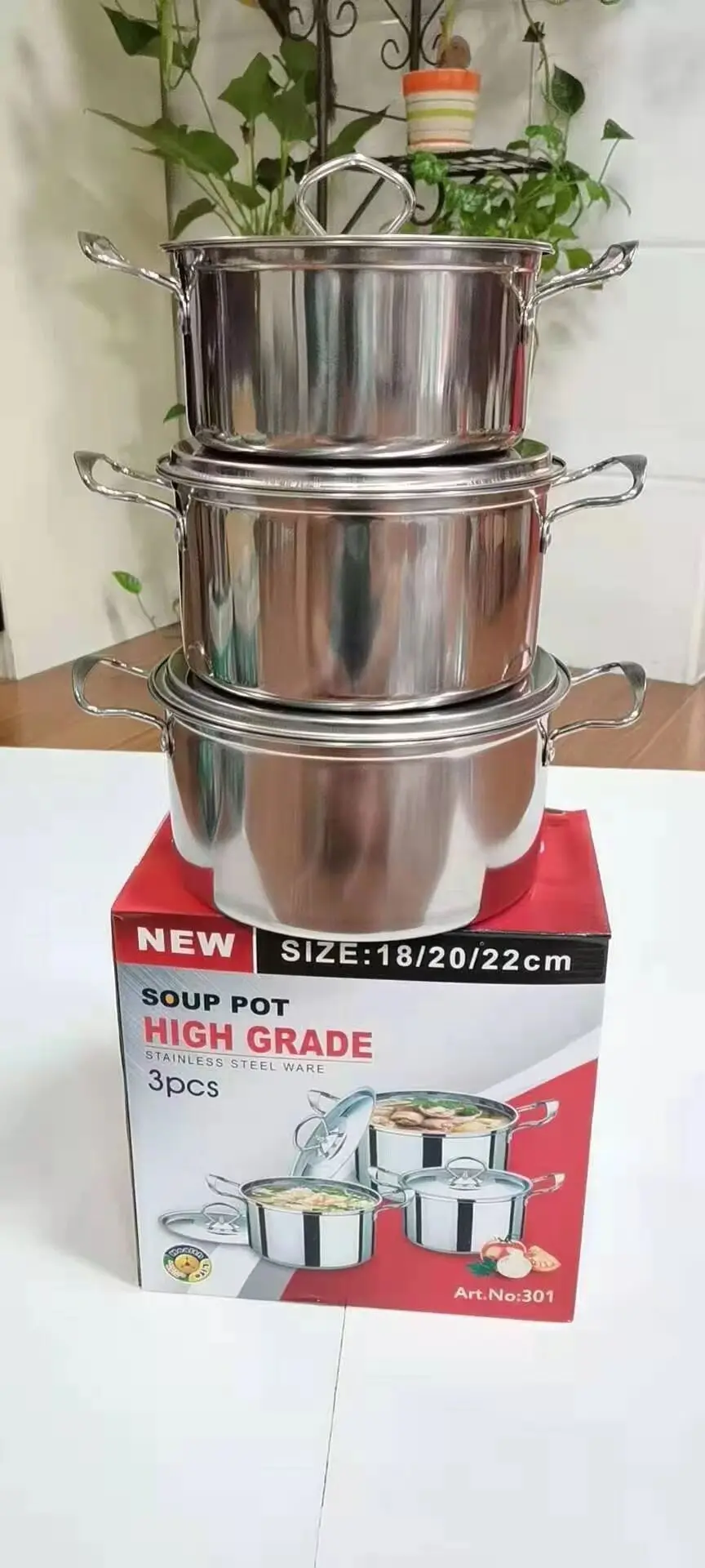 Wholesale Low Price 3 Pcs Non-stick Cooking Pot Set Non-stick Stainless Steel Cookware Casserole Set,18-20-22cm 3 piece pot set