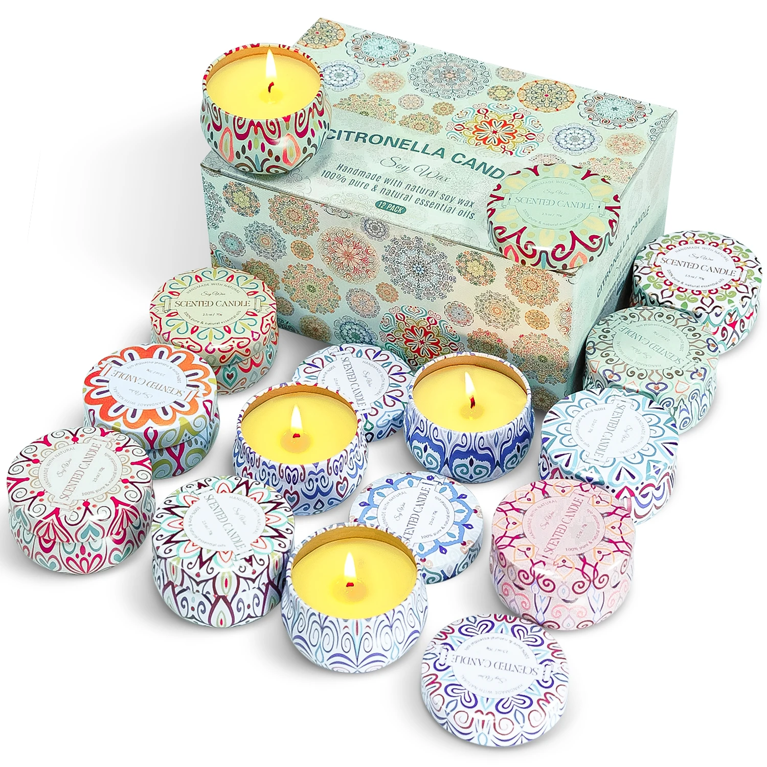 Wholesale factory Citronella Candles 12 pack Soy Wax Candles Tin Citronella Scented Candle Gift Set for Indoor or Outdoor Garden