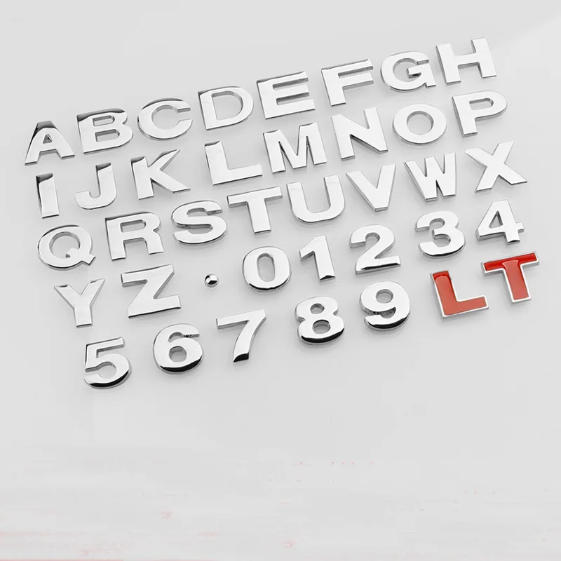 Metal Big Size English Letter Car Logo 3D Letter Body Sticker Alphanumeric Metal Body Word Label Tail Label Silvery/ Black Color