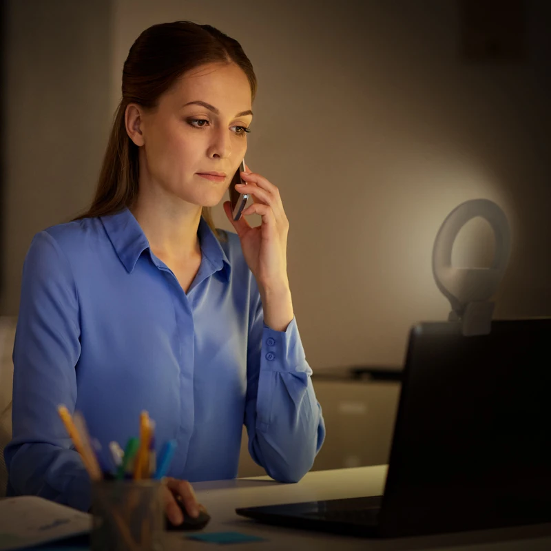 Поворот на 360 градусов, сенсорное управление, плавная регулировка 3500K 8500K, теплый белый свет, 2 м, Usb-шнур, шарнирный зажим, кольцо для селфи