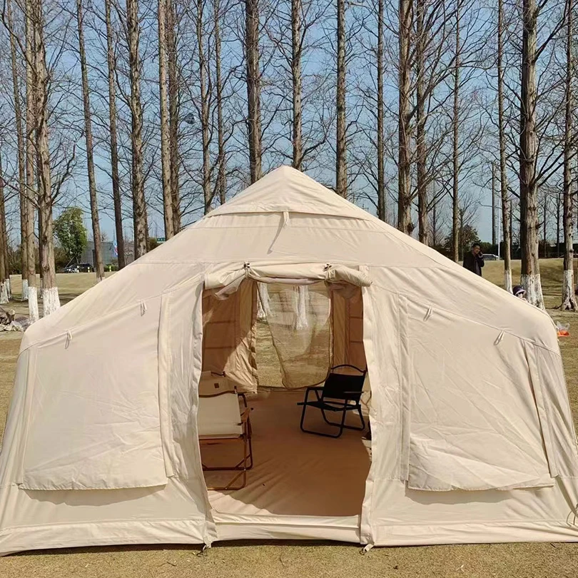 Glamping Canvas Inflatable Outdoor Camping, Customized Luxury Waterproof Polyester Air Family Tent