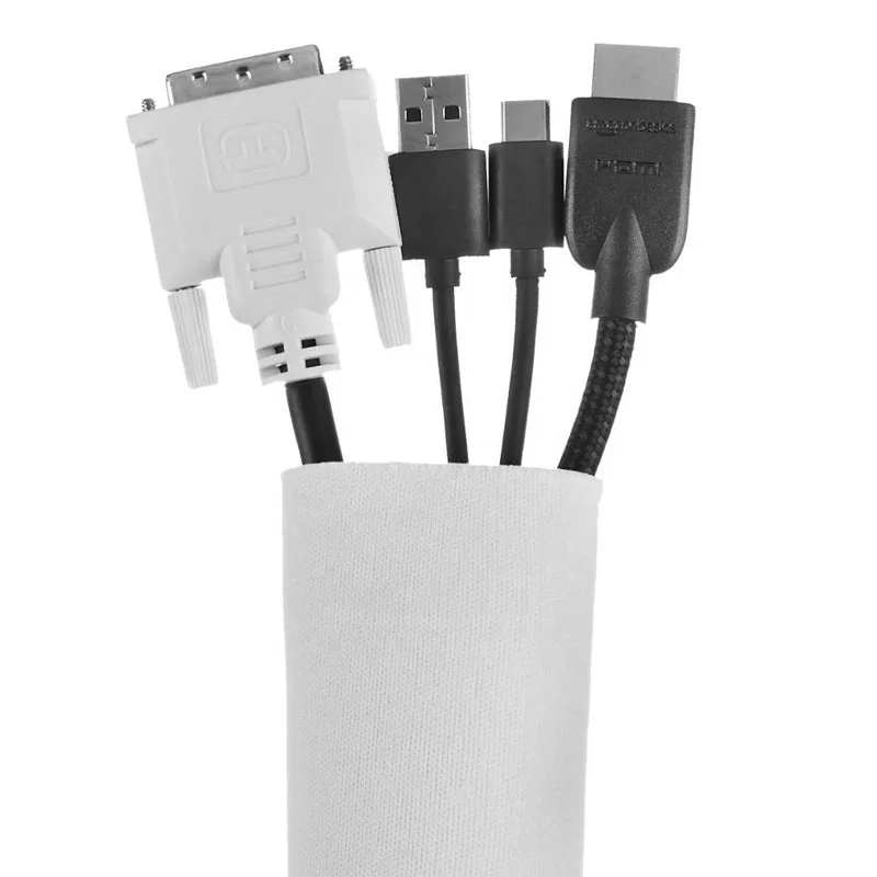 Adjustable Neoprene Cord Organizer Cable Management Sleeve with Free Cable Ties for TV USB PC Computer