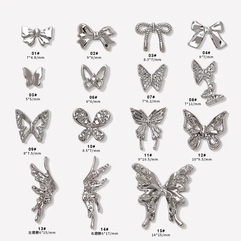 10pcs/Bag Silver Metal Butterfly Nail Charms 2024 Other Nails Products