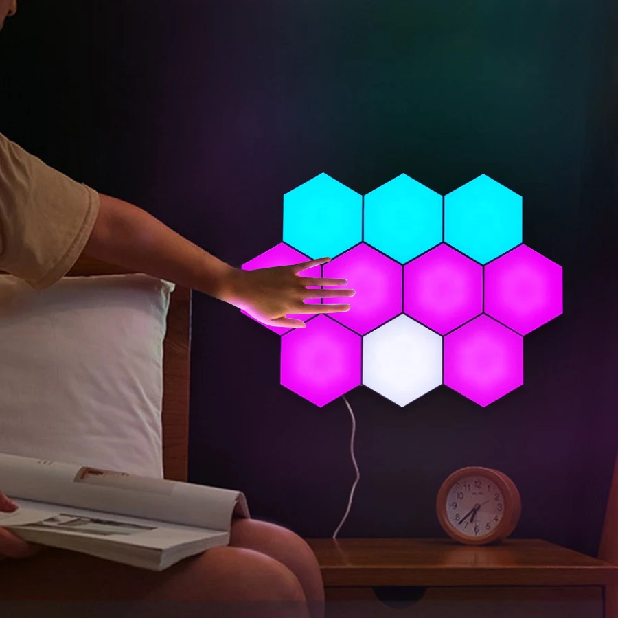 Geometric Touch Sensor Night Light Wall Panels Glide DIY Shape Hexagon Led Lights Color Changing Room Decorative Modualr Lamp