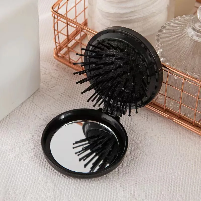 OEM accept  Detangling Travel Hair Combs Mini folding pocket pop-up hair brush personalized pocket Air Cushion comb with mirror